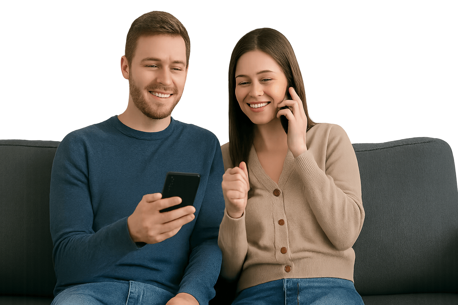 Pareja feliz usando la app